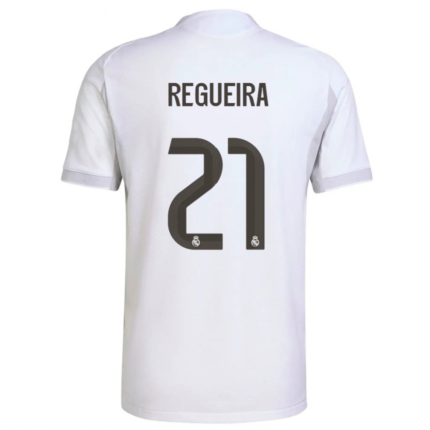 ילדים כדורגל Izan Regueira #21 לבן צהוב ג'רזי ביתית 2025/26