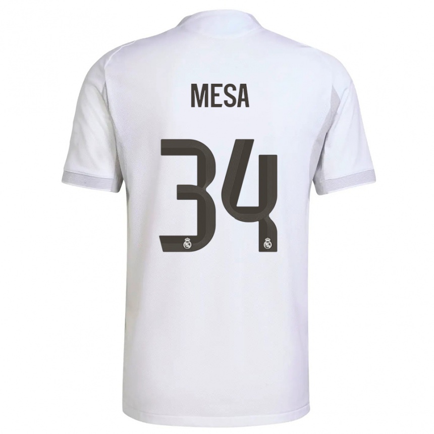 ילדים כדורגל Óscar Mesa #34 לבן צהוב ג'רזי ביתית 2025/26