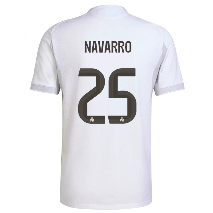 ילדים כדורגל Javier Navarro #25 לבן צהוב ג'רזי ביתית 2025/26