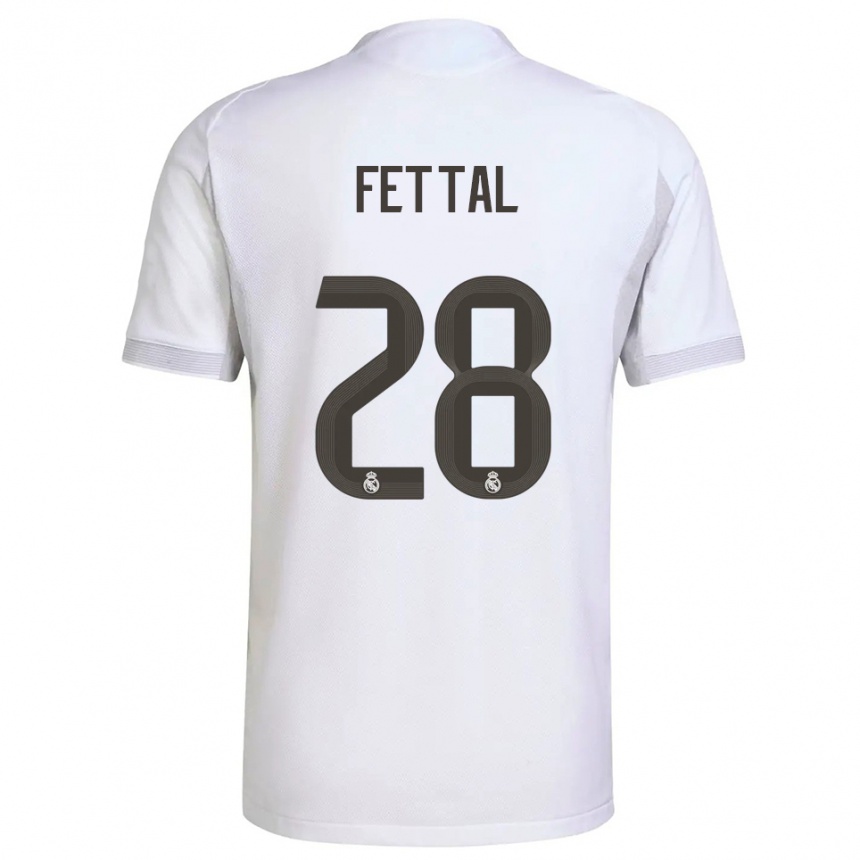 ילדים כדורגל Rachad Fettal #28 לבן צהוב ג'רזי ביתית 2025/26