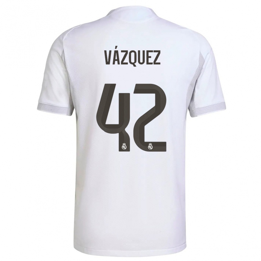 ילדים כדורגל Erik Vázquez #42 לבן צהוב ג'רזי ביתית 2025/26