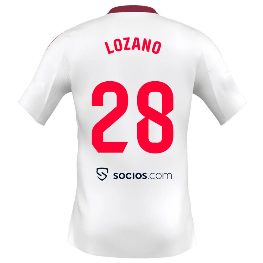 ילדים כדורגל Elena Lozano #28 לבן אדום ג'רזי ביתית 2025/26