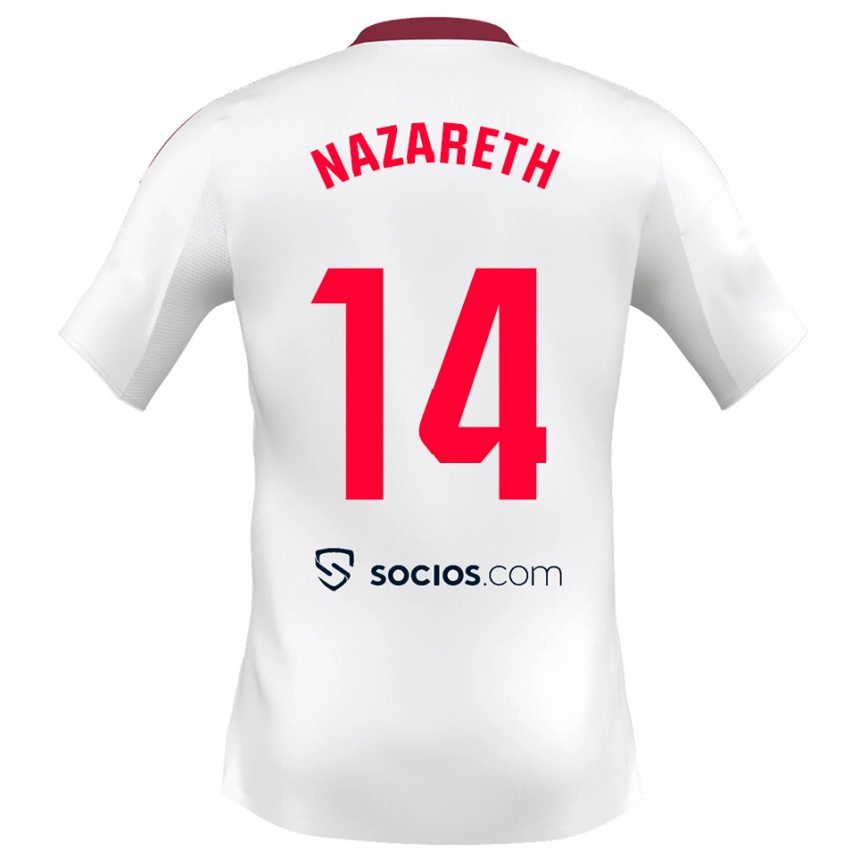 ילדים כדורגל Nazareth Martín #14 לבן אדום ג'רזי ביתית 2025/26