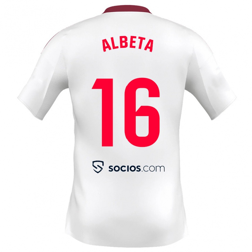 ילדים כדורגל Alba López #16 לבן אדום ג'רזי ביתית 2025/26