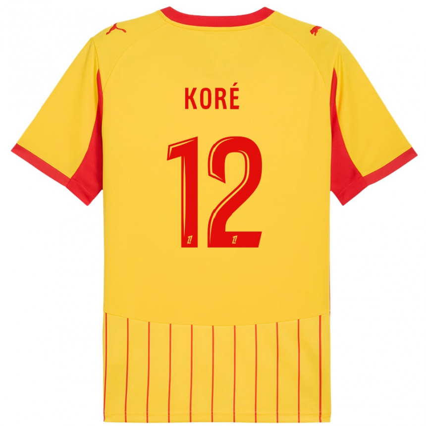 ילדים כדורגל Mathis Koré #12 צהוב אדום ג'רזי ביתית 2025/26