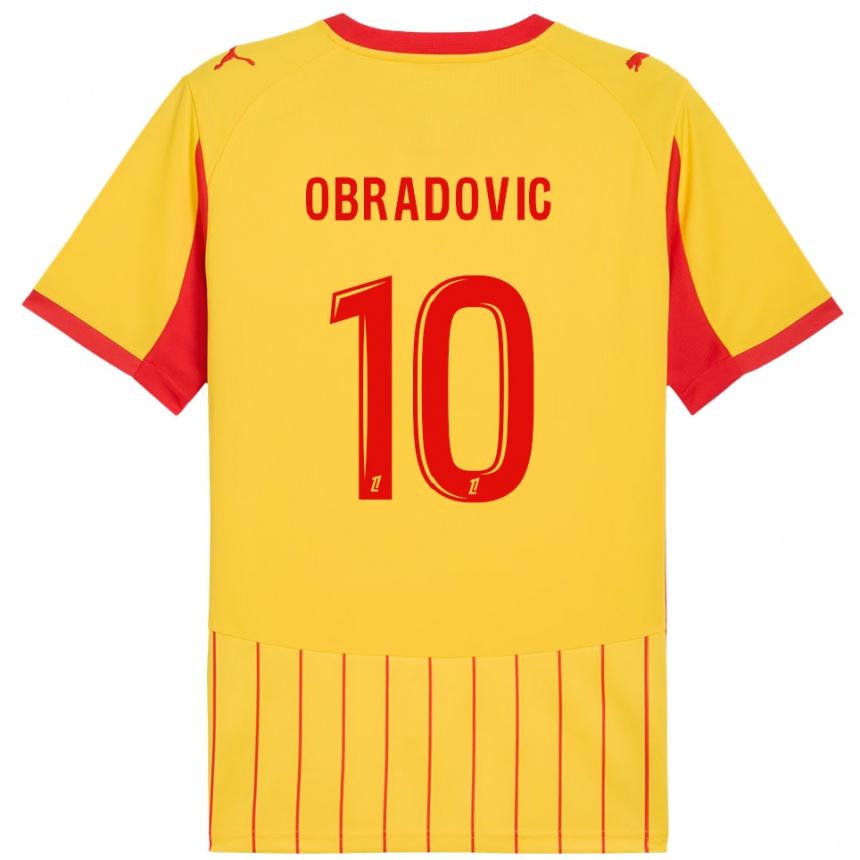 ילדים כדורגל Ognjen Obradovic #10 צהוב אדום ג'רזי ביתית 2025/26