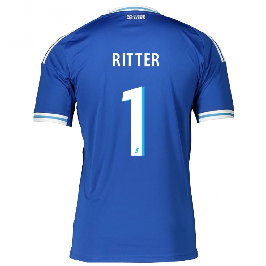 ילדים כדורגל Maxime Ritter #1 כחול לבן ג'רזי ביתית 2025/26