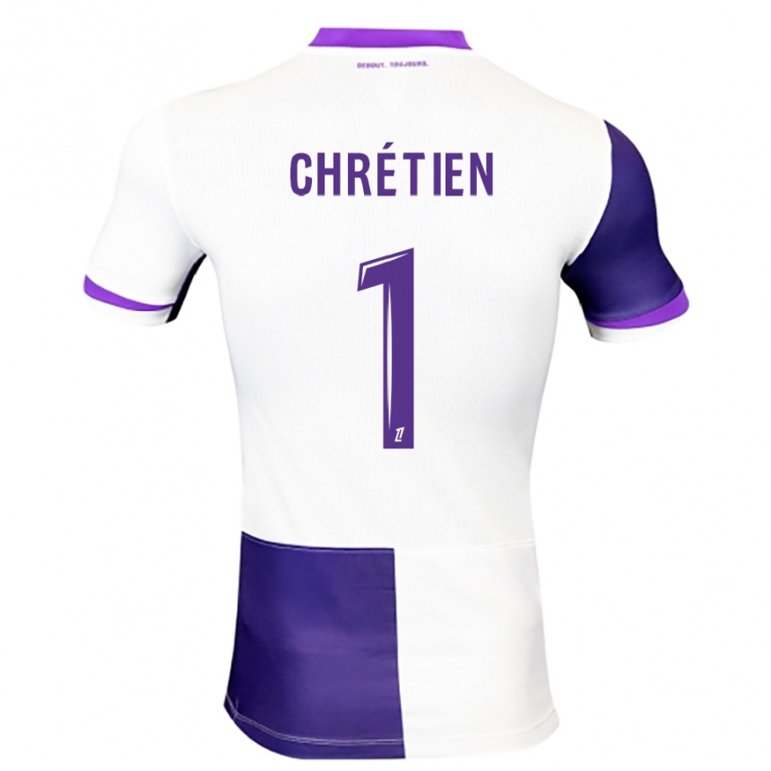 ילדים כדורגל Jean-Pierre Chrétien #1 סגול לבן ג'רזי ביתית 2025/26