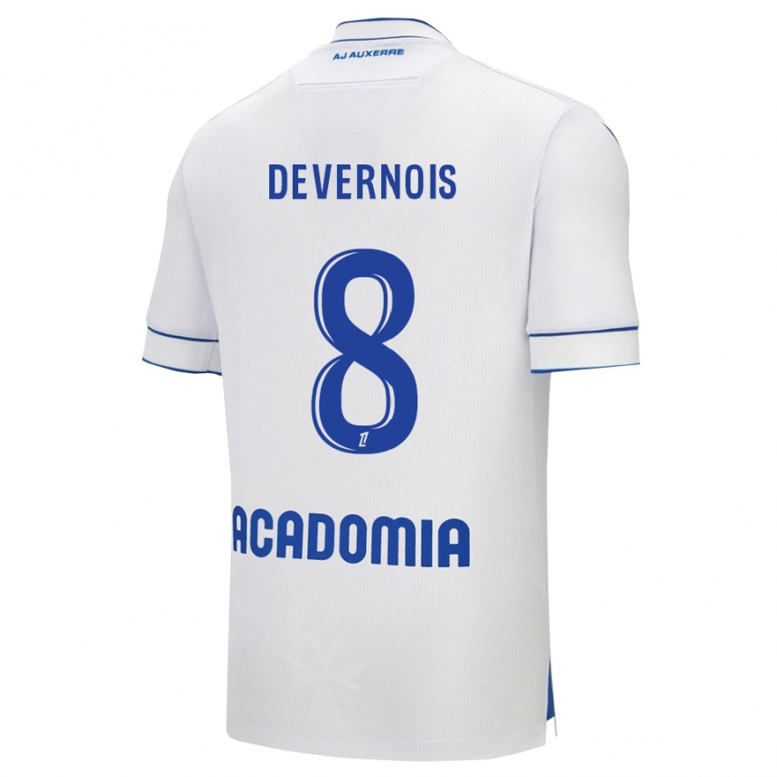 ילדים כדורגל Tidiane Devernois #8 לבן כחול ג'רזי ביתית 2025/26