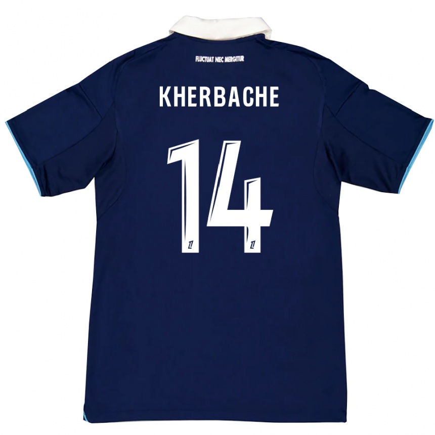 ילדים כדורגל Yoann Kherbache #14 כחול כהה לבן ג'רזי ביתית 2025/26