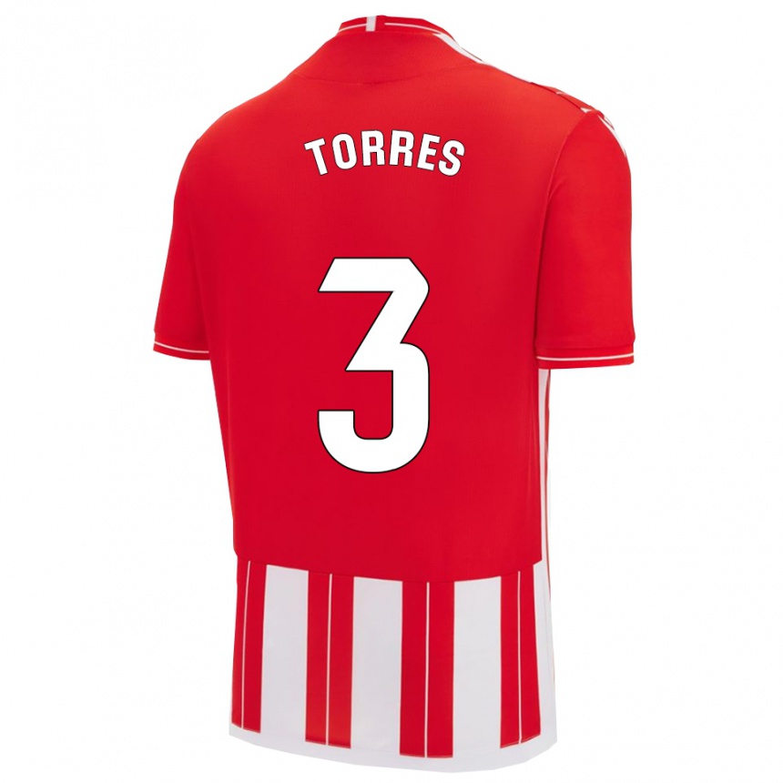 ילדים כדורגל Alejandro Torres #3 אדום לבן ג'רזי ביתית 2025/26