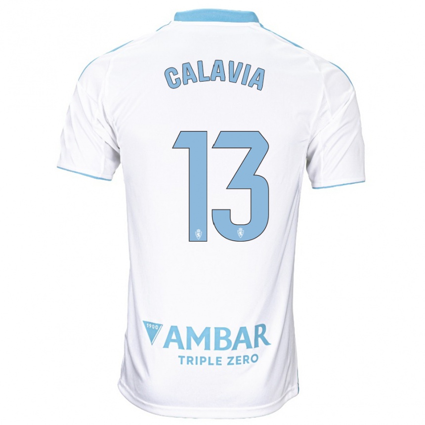 ילדים כדורגל Carlos Calavia #13 לבן תכלת ג'רזי ביתית 2025/26