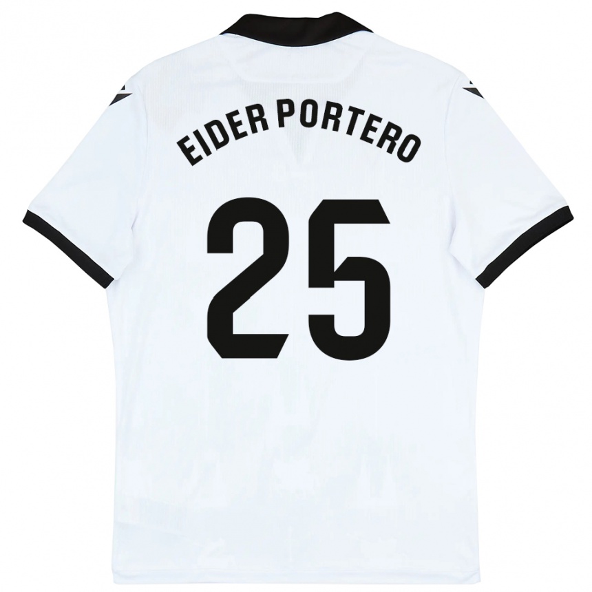 ילדים כדורגל Eider Portero #25 לבן שחור ג'רזי ביתית 2025/26