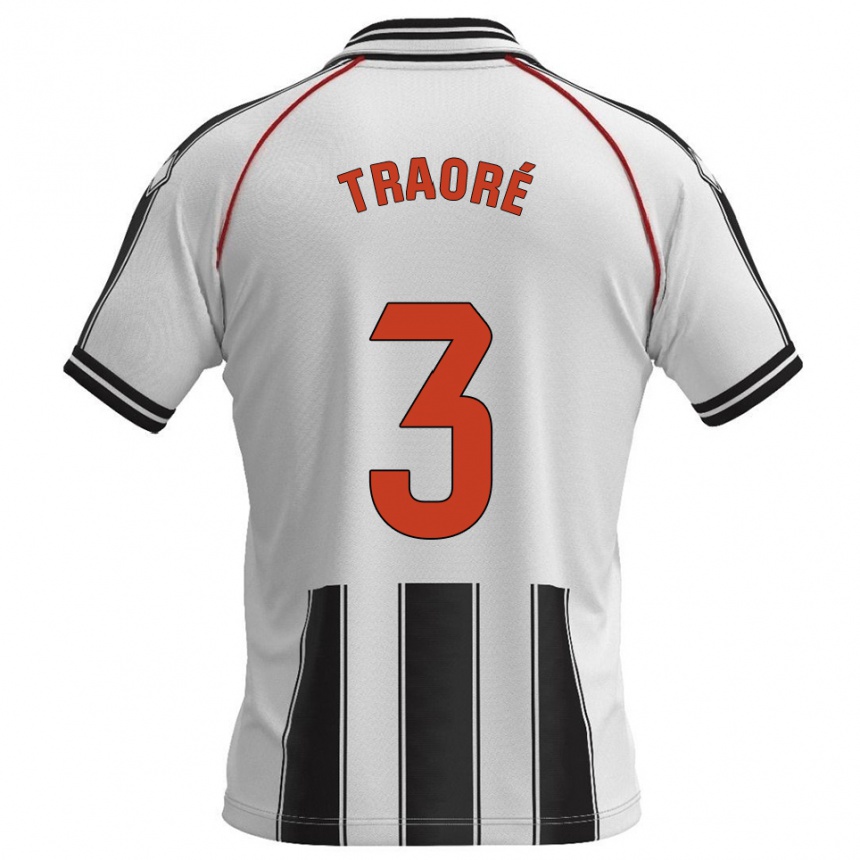ילדים כדורגל Mamadou Traoré #3 לבן שחור ג'רזי ביתית 2025/26