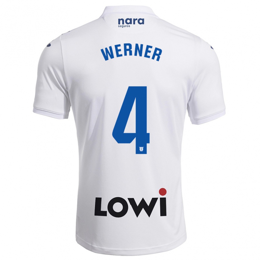 ילדים כדורגל Henri Werner #4 לבן נייבי ג'רזי ביתית 2025/26