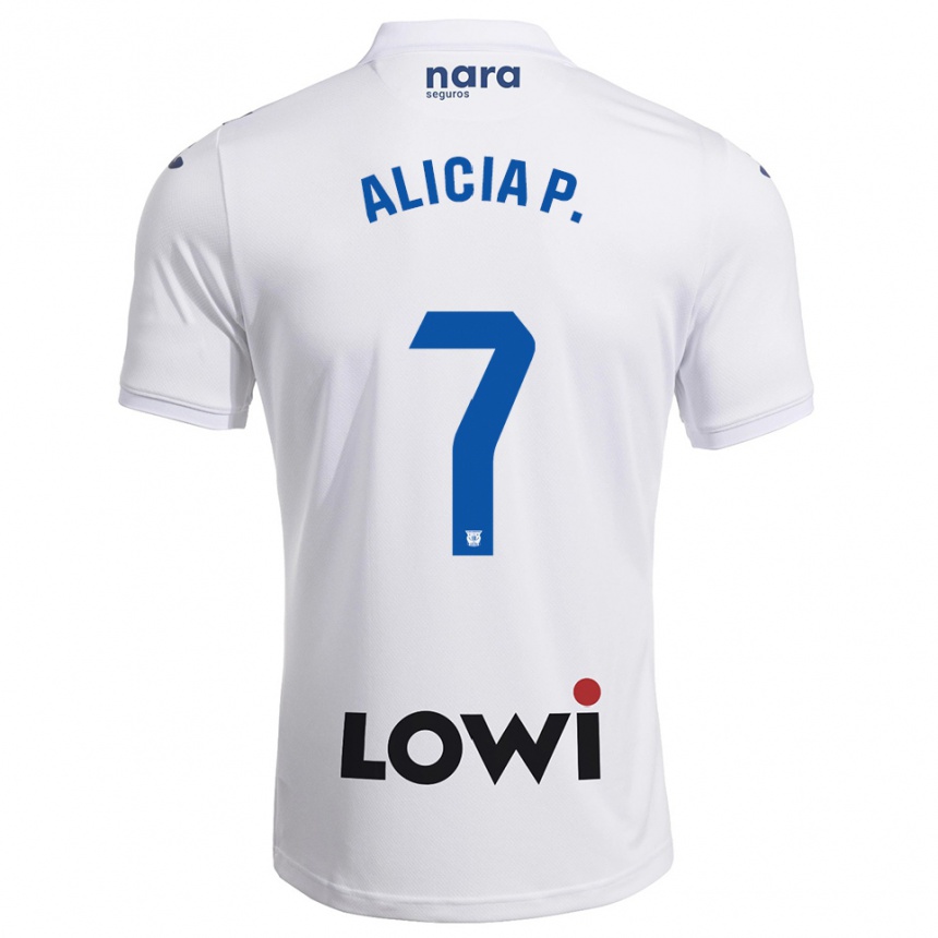 ילדים כדורגל Alicia Pérez #7 לבן נייבי ג'רזי ביתית 2025/26