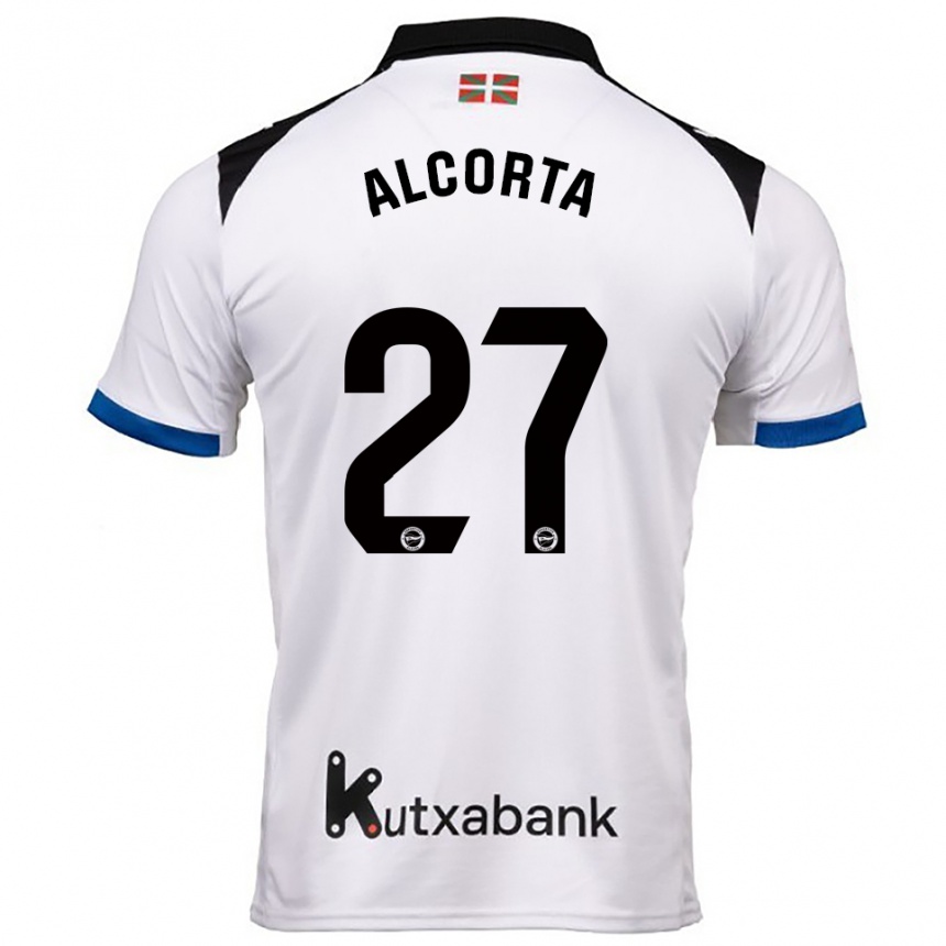 ילדים כדורגל Alaitz Alcorta #27 לבן כחול הרחק ג'רזי 2025/26