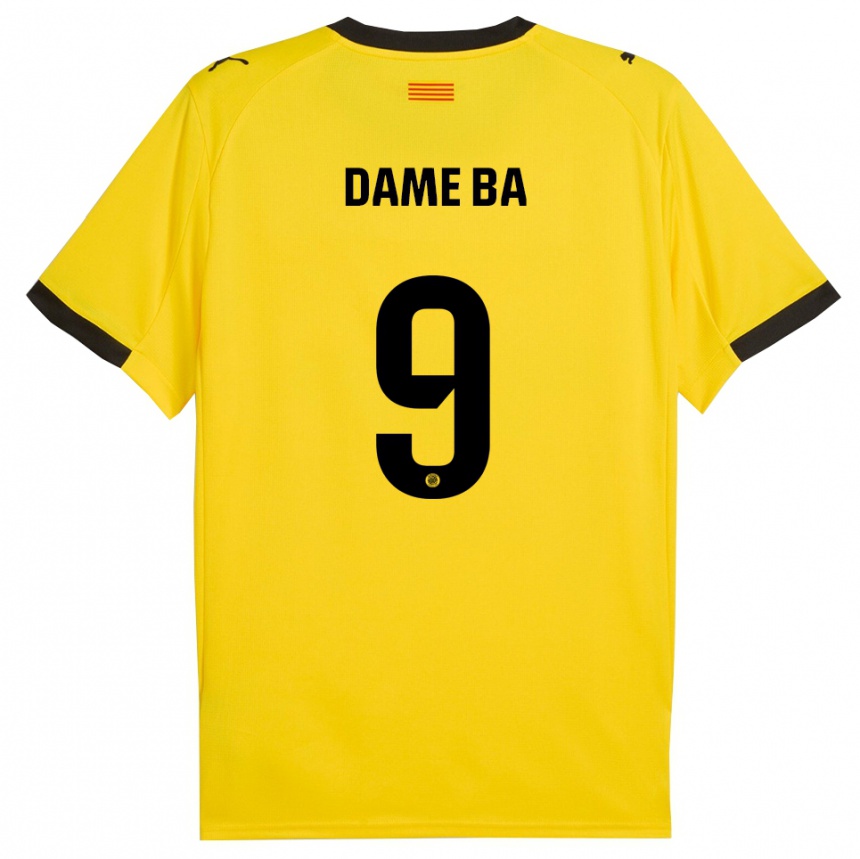ילדים כדורגל Papa Dame Ba #9 צהוב שחור הרחק ג'רזי 2025/26