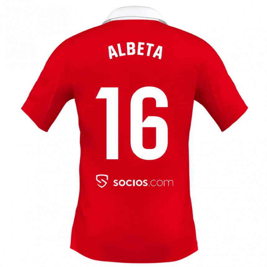 ילדים כדורגל Alba López #16 אדום לבן אפור הרחק ג'רזי 2025/26