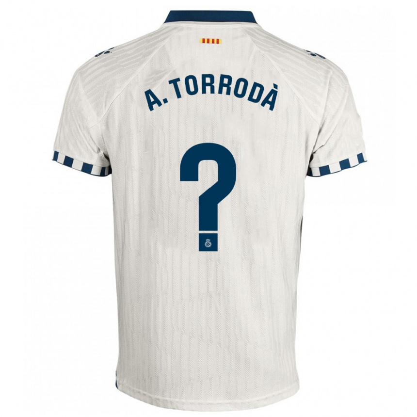 ילדים כדורגל Anna Torrodà Ricard #0 לבן כחול הרחק ג'רזי 2025/26