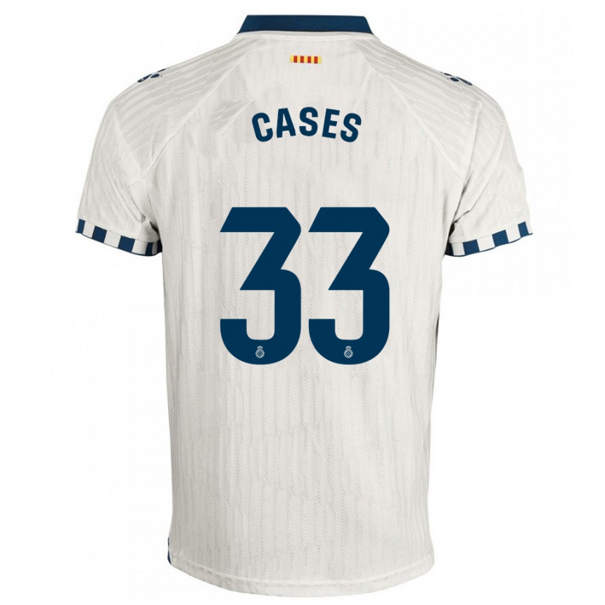 ילדים כדורגל Arnau Cases #33 לבן כחול הרחק ג'רזי 2025/26