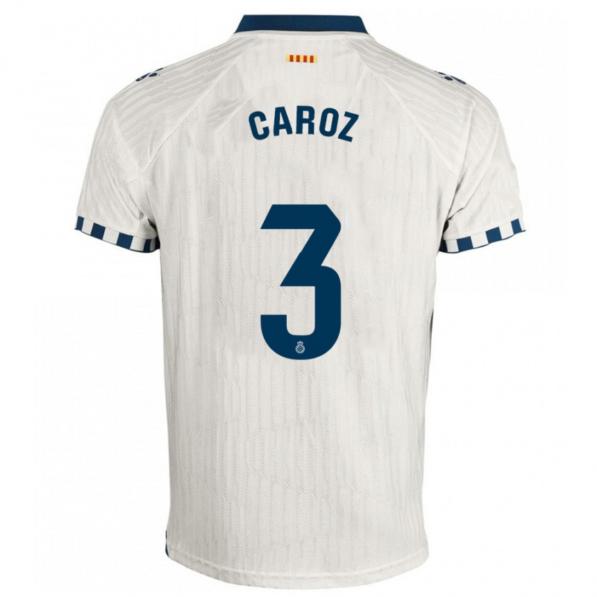 ילדים כדורגל Hugo Caroz #3 לבן כחול הרחק ג'רזי 2025/26