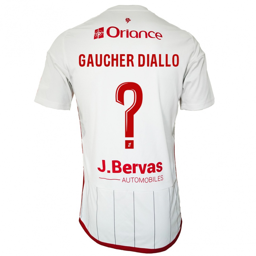 ילדים כדורגל Coumba Gaucher Diallo #0 לבן אדום הרחק ג'רזי 2025/26