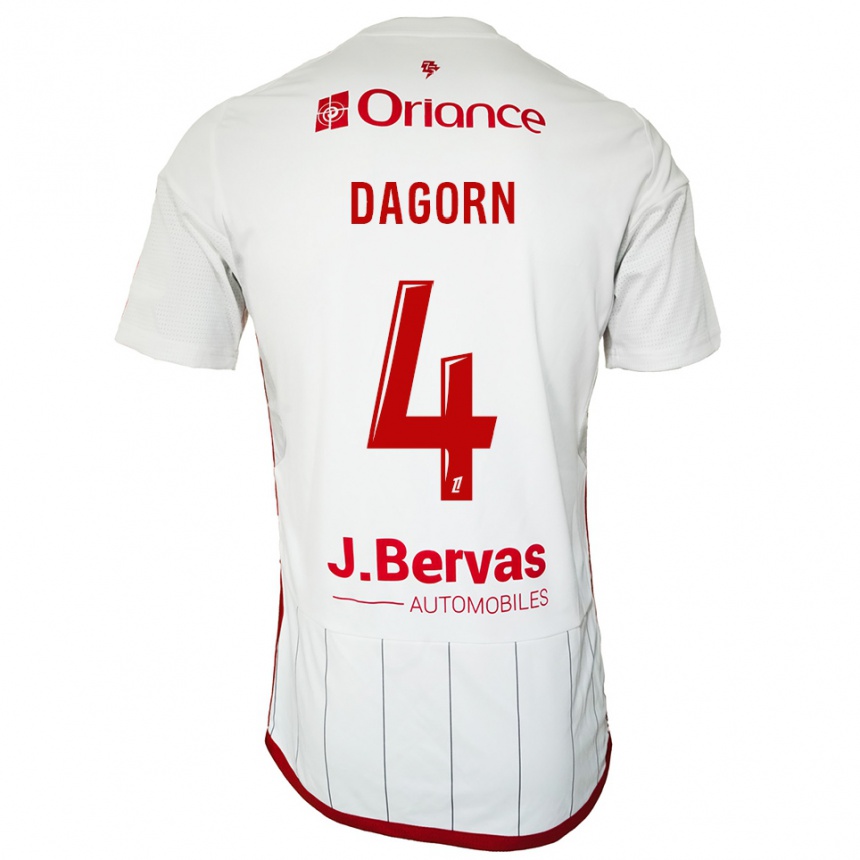 ילדים כדורגל Maxime Dagorn #4 לבן אדום הרחק ג'רזי 2025/26