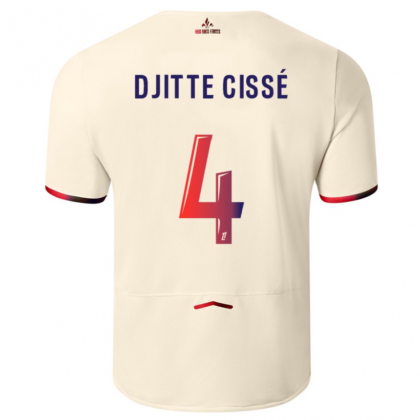 ילדים כדורגל Babacar Djitte Cissé #4 לבן שמנת אדום הרחק ג'רזי 2025/26