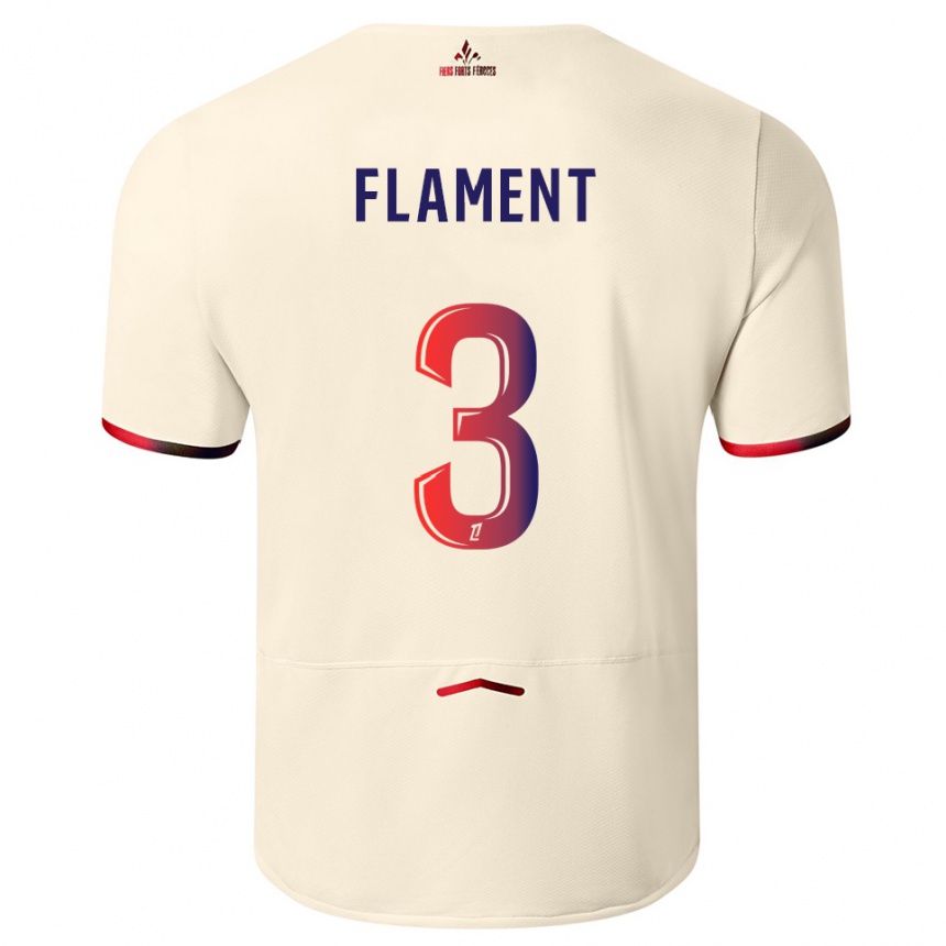 ילדים כדורגל Corentin Flament #3 לבן שמנת אדום הרחק ג'רזי 2025/26