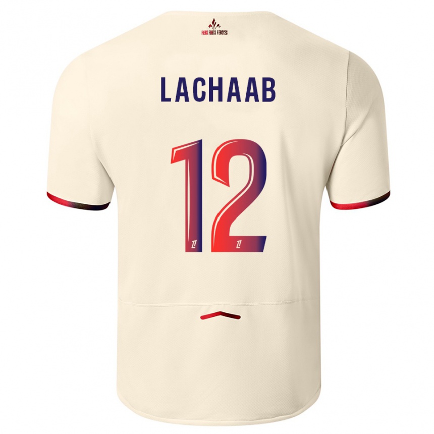 ילדים כדורגל Younes Lachaab #12 לבן שמנת אדום הרחק ג'רזי 2025/26