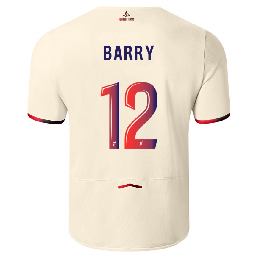 ילדים כדורגל Léo Barry #12 לבן שמנת אדום הרחק ג'רזי 2025/26