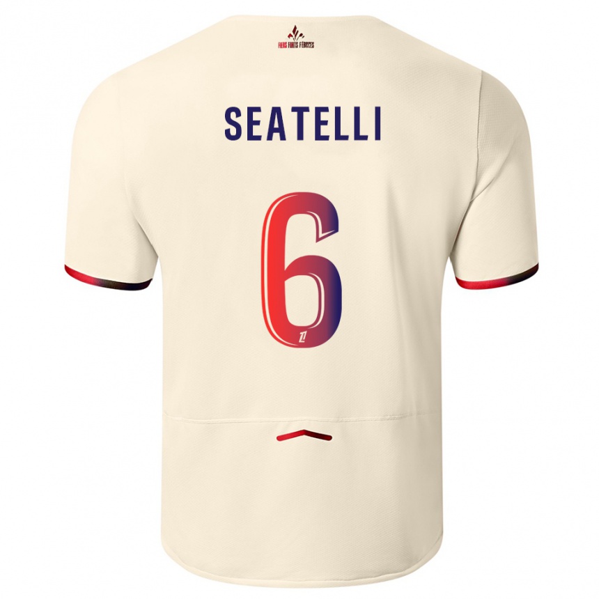 ילדים כדורגל Adrien Seatelli #6 לבן שמנת אדום הרחק ג'רזי 2025/26