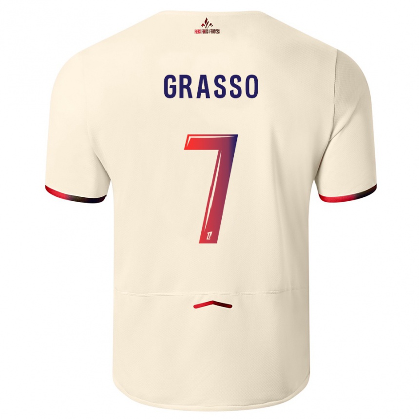 ילדים כדורגל Enzo Grasso #7 לבן שמנת אדום הרחק ג'רזי 2025/26