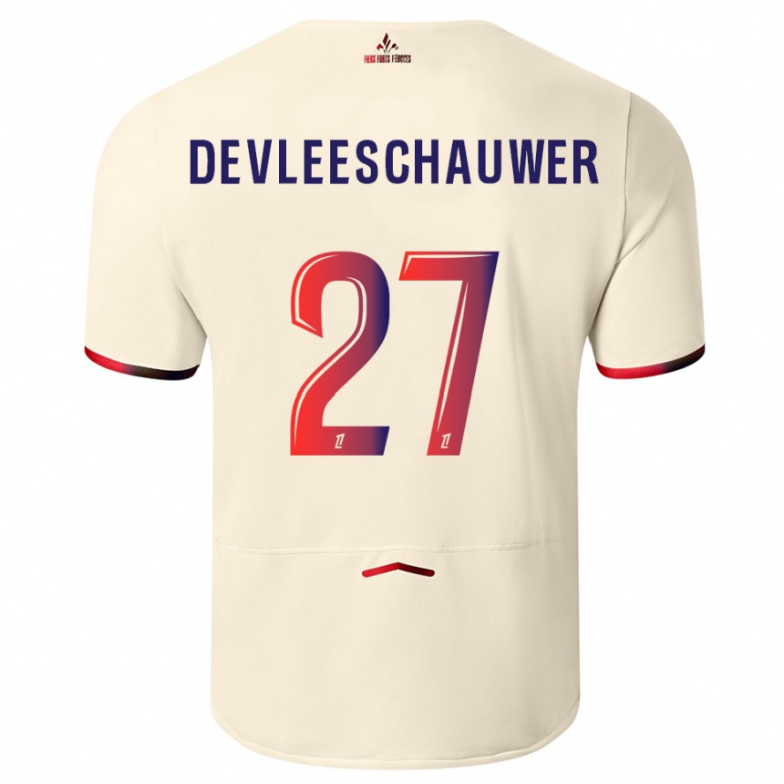 ילדים כדורגל Gwenaëlle Devleeschauwer #27 לבן שמנת אדום הרחק ג'רזי 2025/26