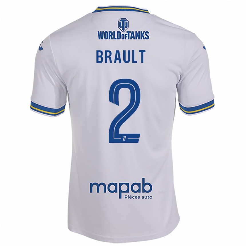 ילדים כדורגל Matis Brault #2 לבן תכלת הרחק ג'רזי 2025/26