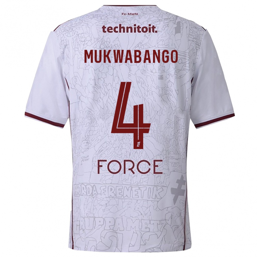 ילדים כדורגל Bénit Mukwabango #4 לבן בורדו הרחק ג'רזי 2025/26