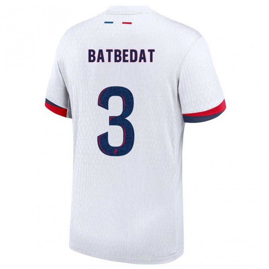 ילדים כדורגל Lucas Batbedat #3 לבן אדום הרחק ג'רזי 2025/26