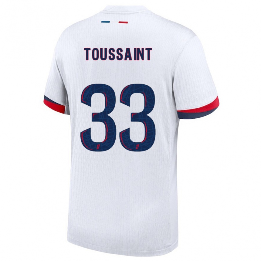 ילדים כדורגל Océane Toussaint #33 לבן אדום הרחק ג'רזי 2025/26