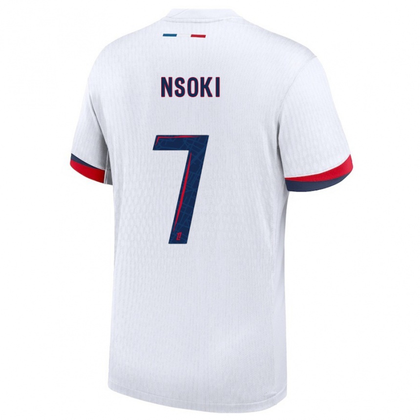 ילדים כדורגל Noah Nsoki #7 לבן אדום הרחק ג'רזי 2025/26