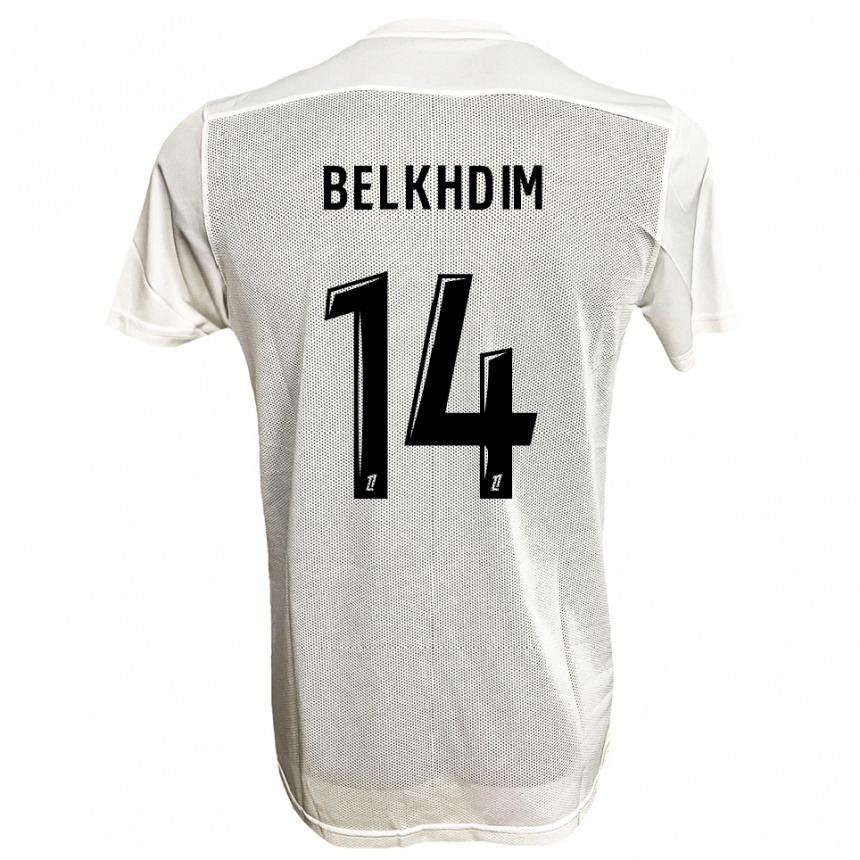 ילדים כדורגל Yassin Belkhdim #14 שחור לבן הרחק ג'רזי 2025/26