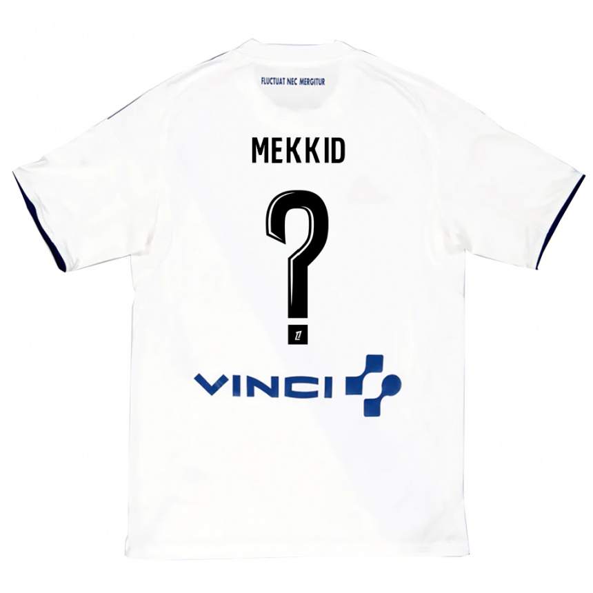 ילדים כדורגל Ayoub Mekkid #0 לבן כחול הרחק ג'רזי 2025/26
