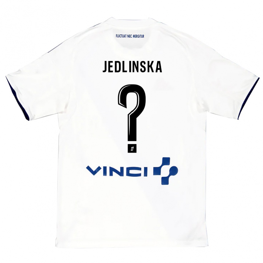 ילדים כדורגל Klaudia Jedlinska #0 לבן כחול הרחק ג'רזי 2025/26