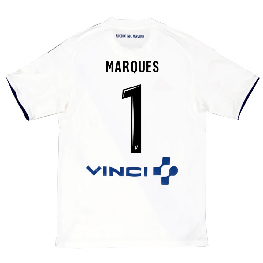 ילדים כדורגל Inès Marques #1 לבן כחול הרחק ג'רזי 2025/26