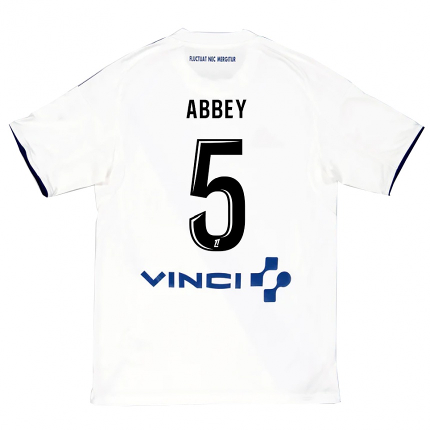 ילדים כדורגל Emmanuel Abbey #5 לבן כחול הרחק ג'רזי 2025/26