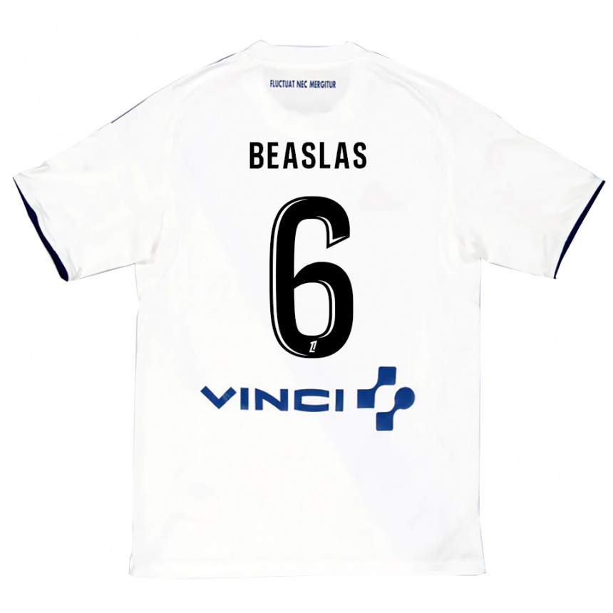 ילדים כדורגל Matéo Beaslas #6 לבן כחול הרחק ג'רזי 2025/26