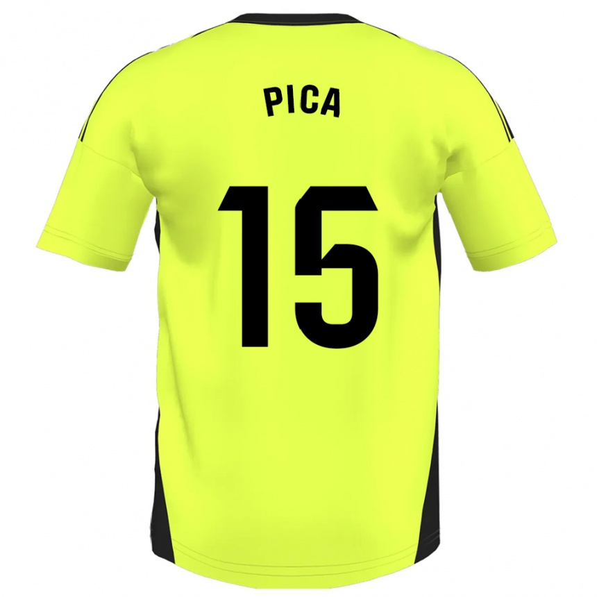 ילדים כדורגל Adrián Pica #15 צהוב פלואורסצנטי הרחק ג'רזי 2025/26