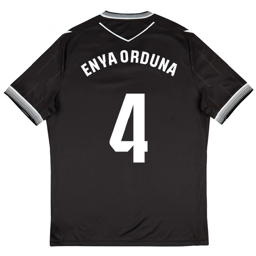 ילדים כדורגל Enya Orduna #4 שחור לבן הרחק ג'רזי 2025/26
