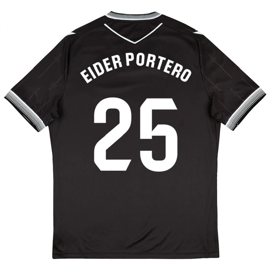 ילדים כדורגל Eider Portero #25 שחור לבן הרחק ג'רזי 2025/26