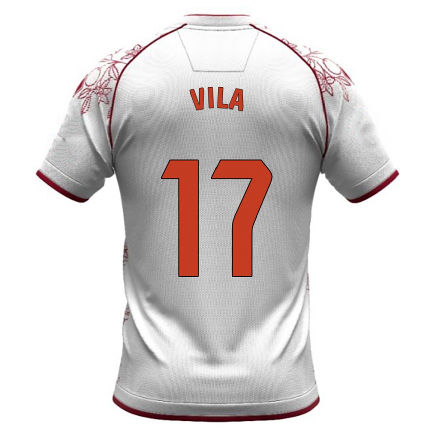 ילדים כדורגל Manu Vila #17 לבן בורדו הרחק ג'רזי 2025/26